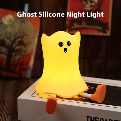 Lámpara de noche de silicona con forma de fantasma para Halloween con control táctil y brillo suave para decoración resistente al agua