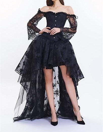 Halloween Christmas Style Court Corset Lace Off-shoulder Shaper Top Half-length Skirt Two-piece Suit