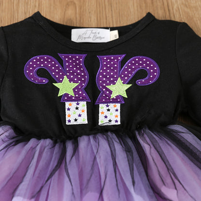 Vestido camisero de moda para niños, versátil, con costura a la moda, con tema de Halloween para niñas