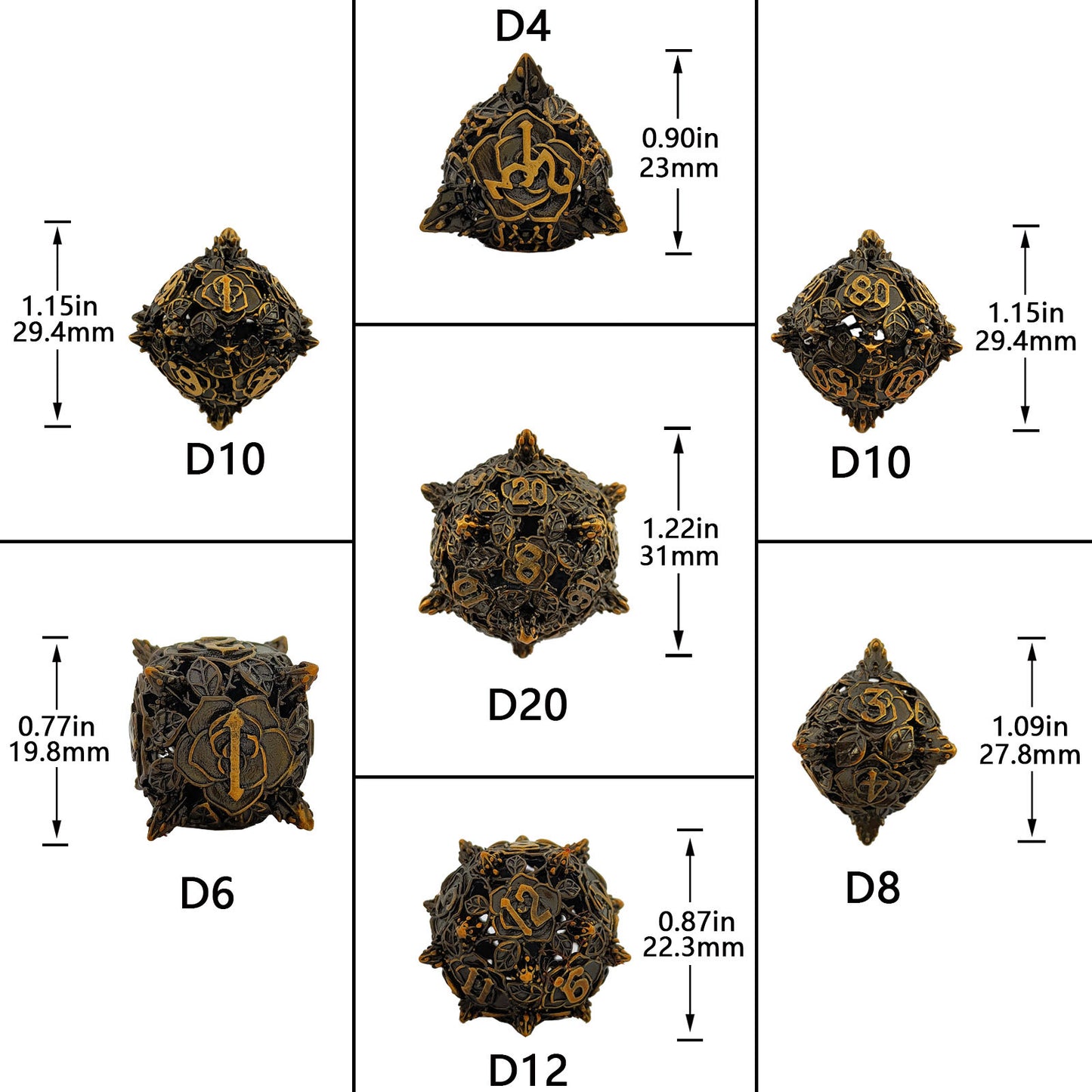 Dados de juego de mesa de poliedro hueco de metal