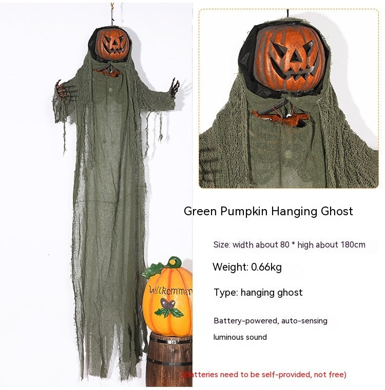 Halloween Decoration Pumpkin Hanging Ghost Chamber Haunted House Script Killing Voice Control Electric Horror Props