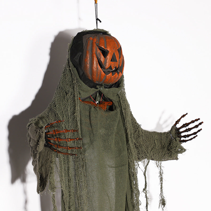 Halloween Decoration Pumpkin Hanging Ghost Chamber Haunted House Script Killing Voice Control Electric Horror Props