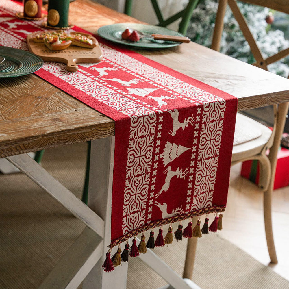 Chemin de table de Noël rouge Décorations d'ambiance Nappe de table basse