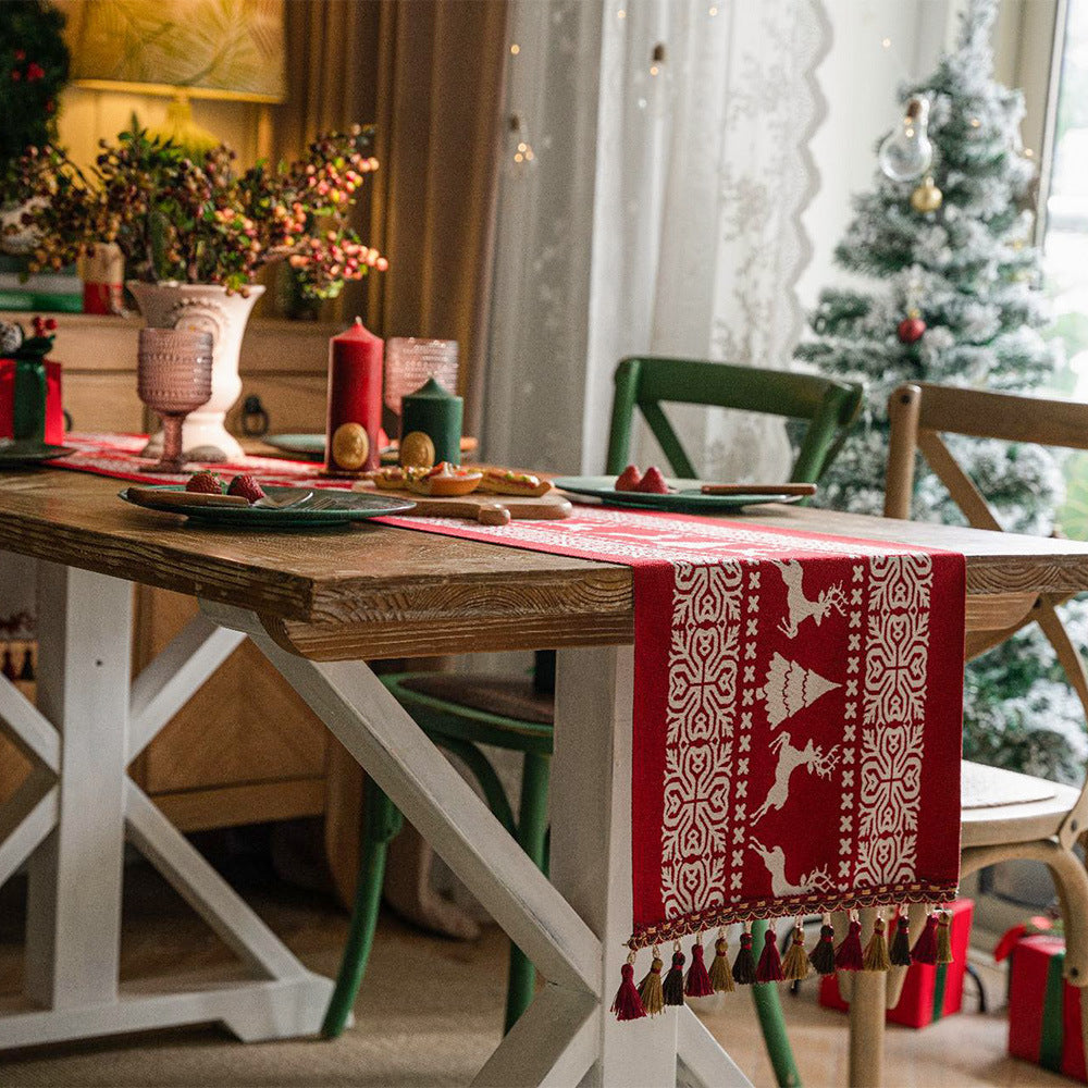 Chemin de table de Noël rouge Décorations d'ambiance Nappe de table basse