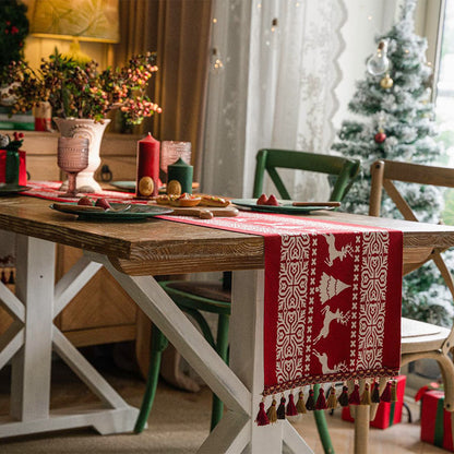 Camino de mesa navideño rojo, decoración de ambientes, mantel para mesa de café