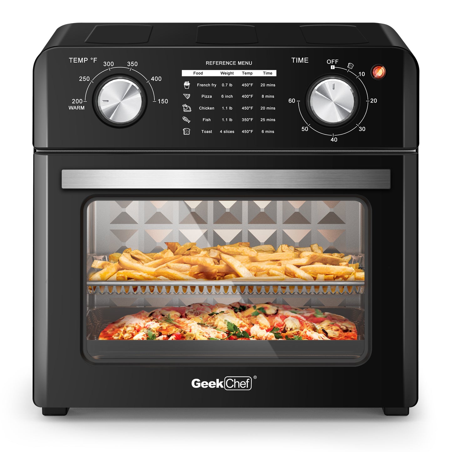 Freidora de aire Geek Chef 10QT, horno tostador de encimera, tostadora de 4 rebanadas, horno de freidora de aire caliente, asar, tostar, hornear, freír al aire, sin aceite, acero inoxidable negro, perfecta para encimera, prohibición en Amazon