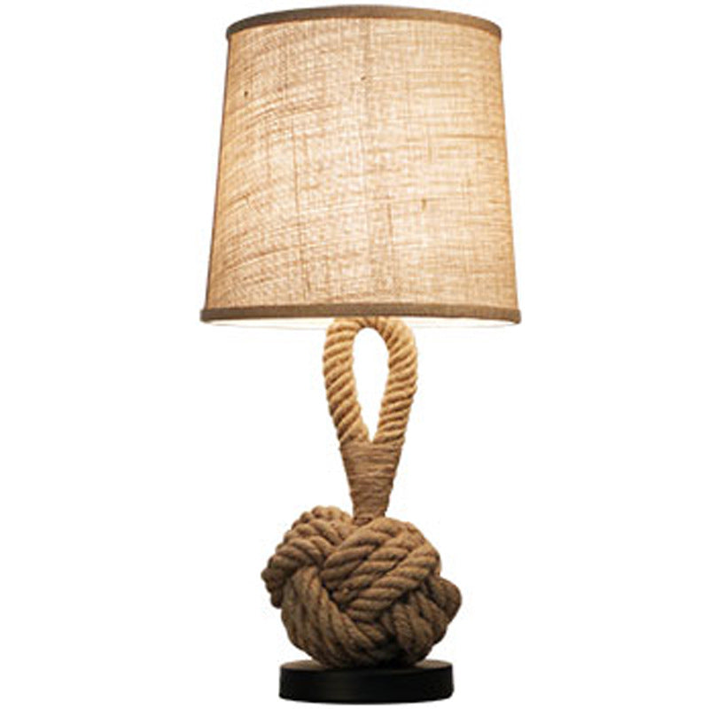 Metal Table Lamp American Retro Bedroom Fabric Craft Hemp Rope