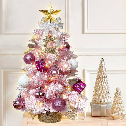 Mini árbol de Navidad de 2 pies con decoración navideña de mesa pequeña artificial ligera con nieve flocada, decoración exquisita y adornos navideños para mesa para el hogar y la oficina