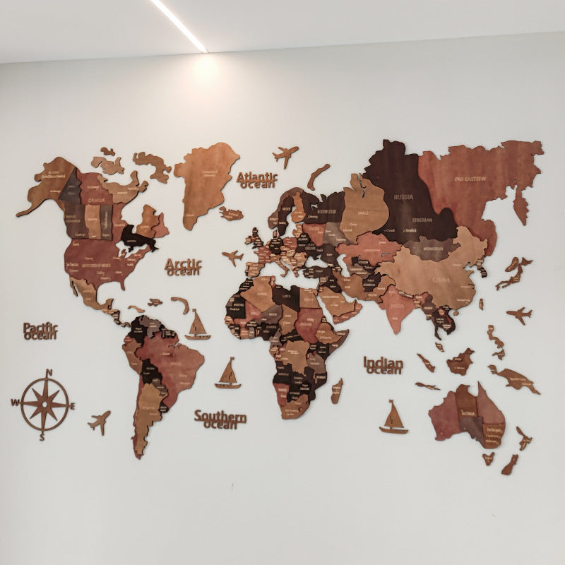 Arte de pared con mapa mundial en 3D, decoración de pared grande