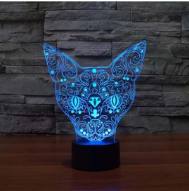 Veilleuse LED d'intérieur à changement de couleur 3D en forme de chat