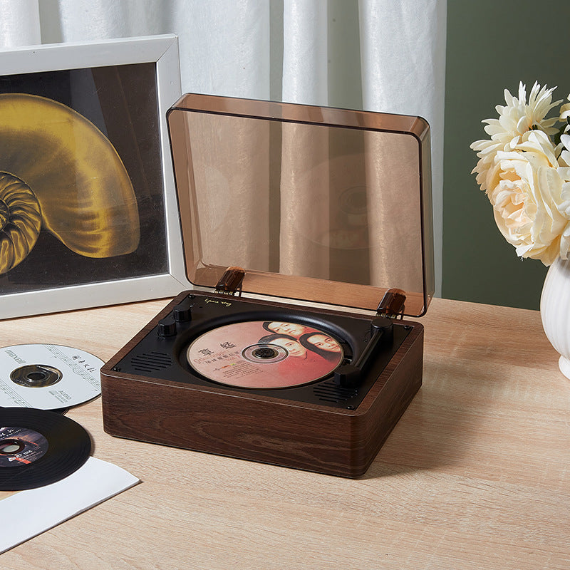 Lecteur de CD à plateau portable vintage en bois