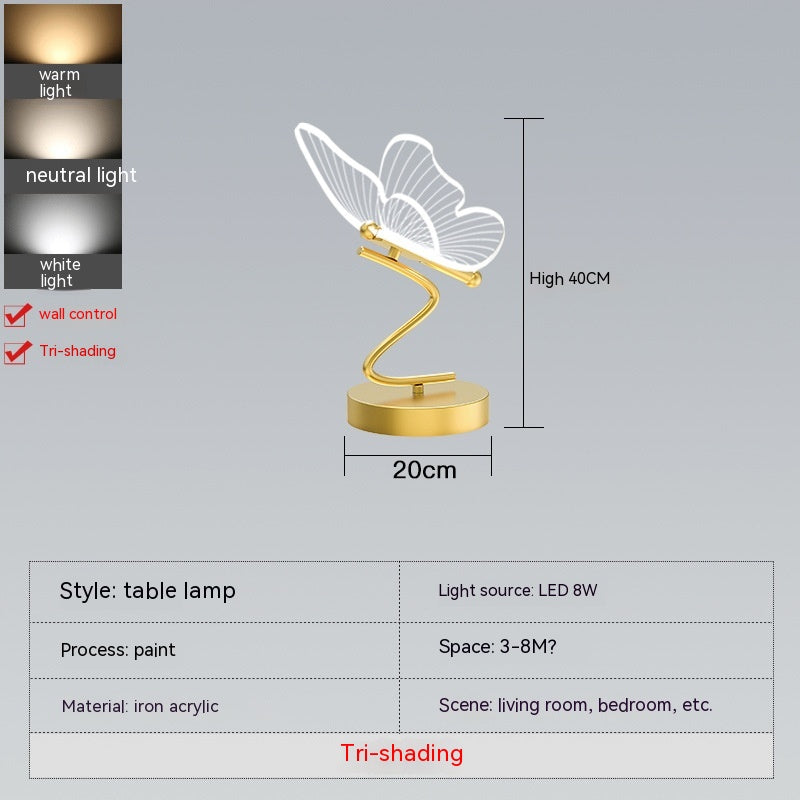 Lampe de table décorative en forme de papillon, lumière moderne et créative, de luxe, à utiliser au chevet du lit