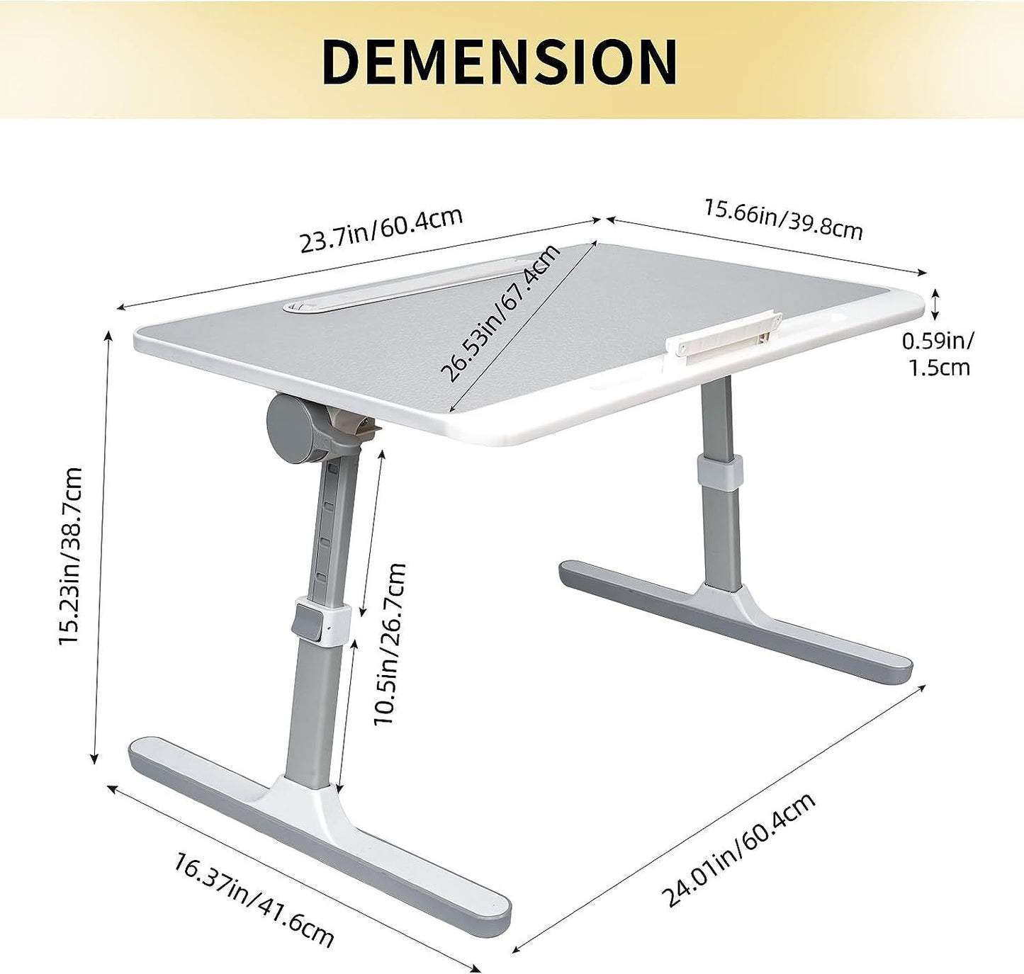 Bureau pour ordinateur portable, table de lit portable, bureau pour ordinateur portable avec lumière LED et tiroir, support réglable pour ordinateur portable pour lit, canapé, bureau, lecture