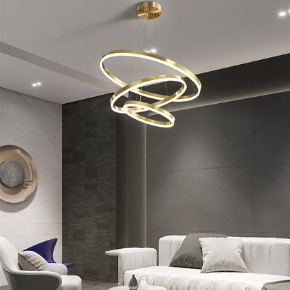 Nordique moderne cuivre cercle lustre lumière atmosphérique luxe salon