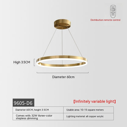 Nordic Modern Copper Circle Chandelier Atmospheric Light Luxury Living Room