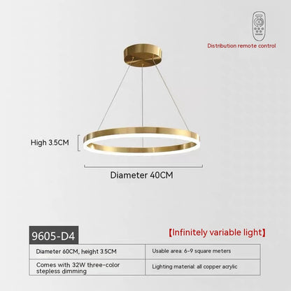 Nordic Modern Copper Circle Chandelier Atmospheric Light Luxury Living Room