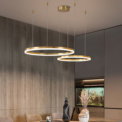 Nordique moderne cuivre cercle lustre lumière atmosphérique luxe salon