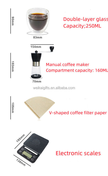 Molinillo Manual, olla para lavar a mano, taza de vidrio de doble capa, báscula electrónica, traje para café