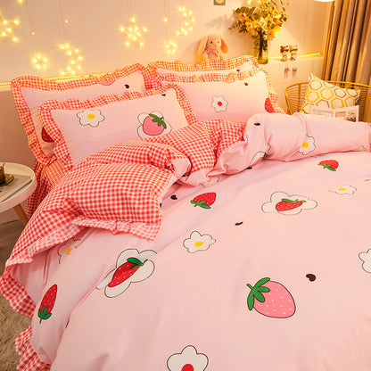 Cotton Floral Duvet Cover Bed Sheet Bed Skirt Three Or Four Piece Suit