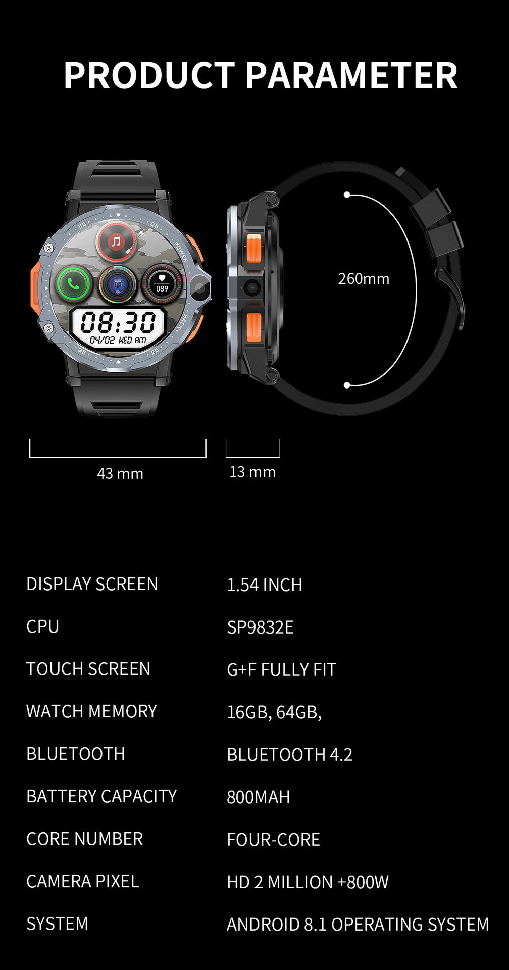 Carte enfichable 4G pour montre intelligente AP6 à double caméra