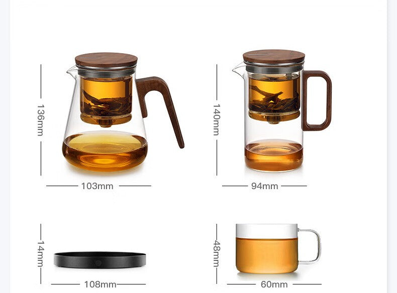 One-Click Filtering Walnut Full Glass Liner Teapot