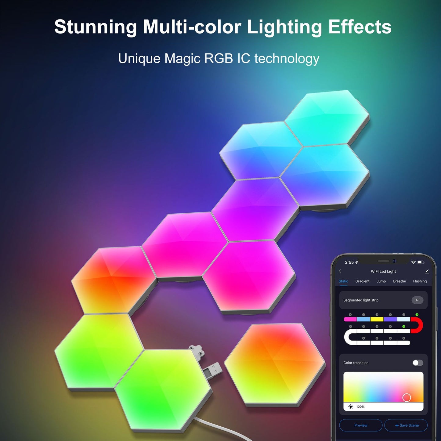 Lámpara cuántica Hexagonal de Graffiti, lámpara de mesita de noche, lámpara de pared, luz de ambiente para deportes electrónicos, lámpara de panal inteligente