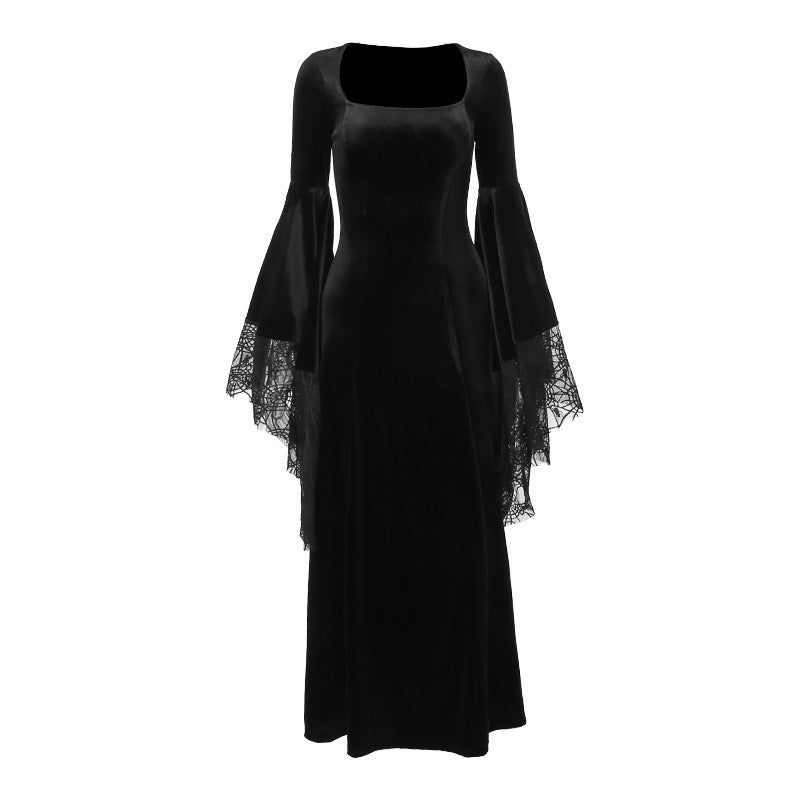 Girdle Long Sleeve Halloween Spider Web Stitching Dress