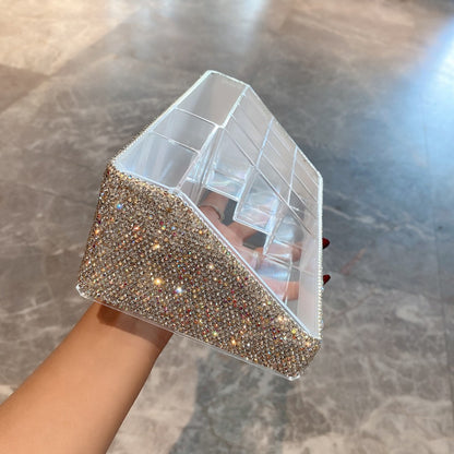 Caja de almacenamiento de lápiz de cejas con brocha de maquillaje transparente de diamante