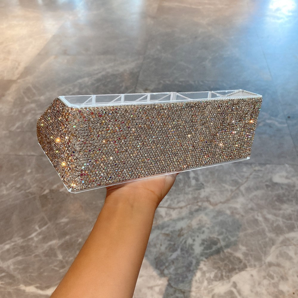 Caja de almacenamiento de lápiz de cejas con brocha de maquillaje transparente de diamante