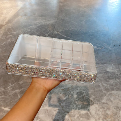 Caja de almacenamiento de lápiz de cejas con brocha de maquillaje transparente de diamante