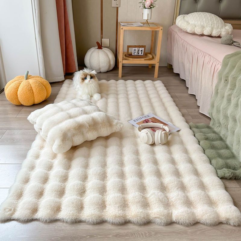 Cream Style Pile Floor Covering Bubble Velvet Floor Mat Bedroom Bedside Blanket