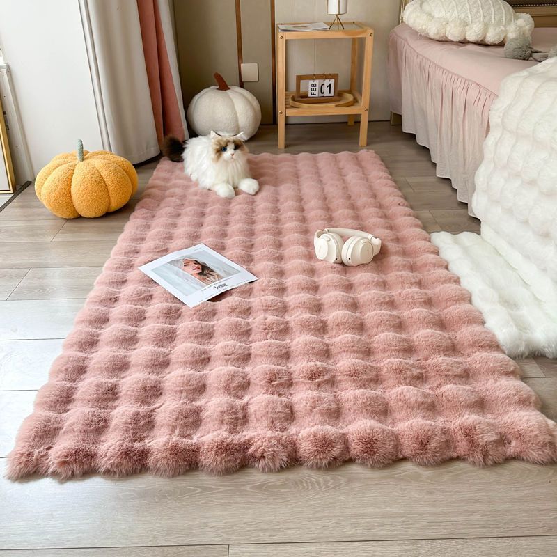 Cream Style Pile Floor Covering Bubble Velvet Floor Mat Bedroom Bedside Blanket