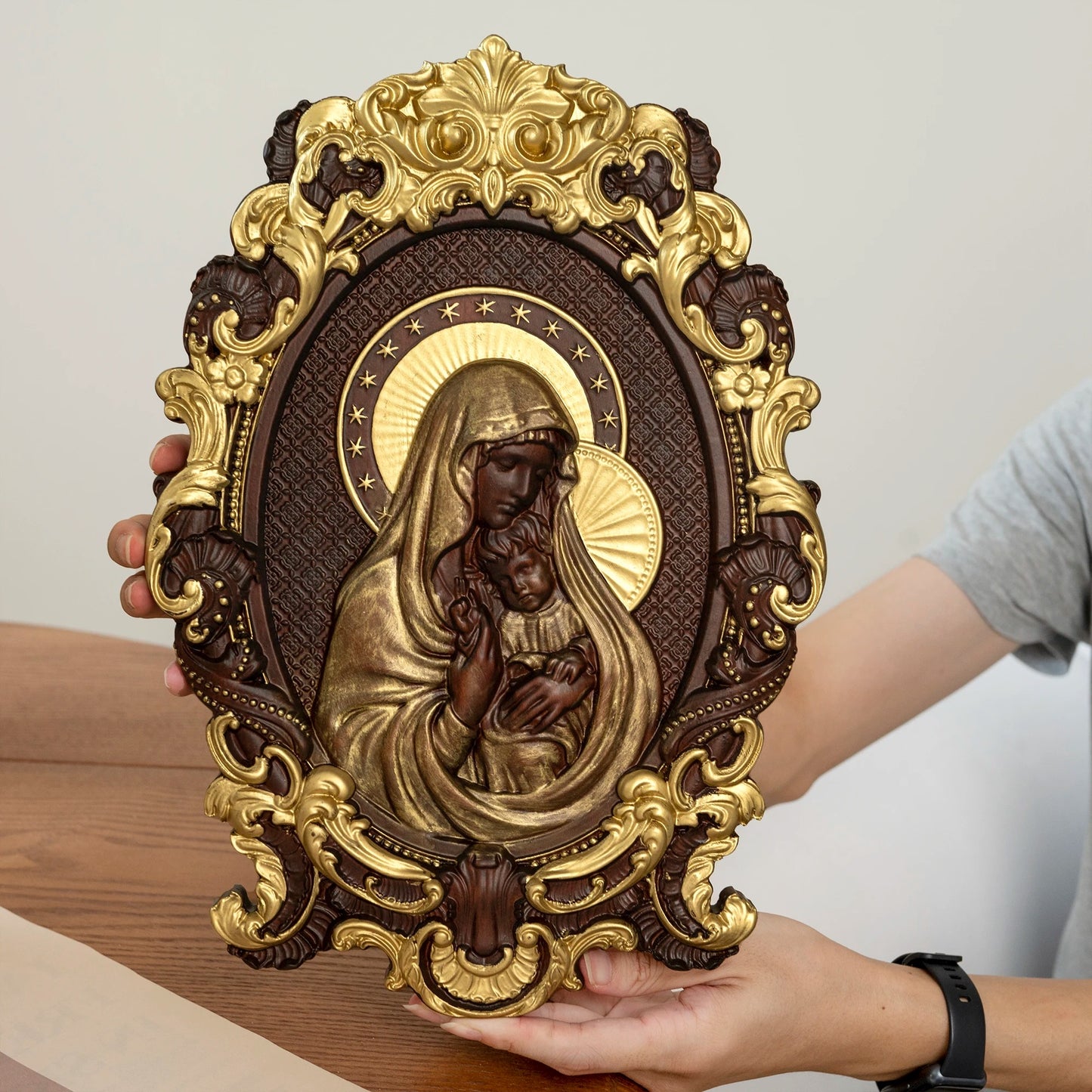 Adornos de talla de madera virgen decoración artesanía de madera