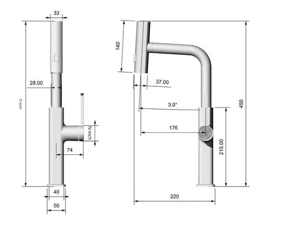 Robinet de douche de cuisine extractible chaud et froid en cuivre