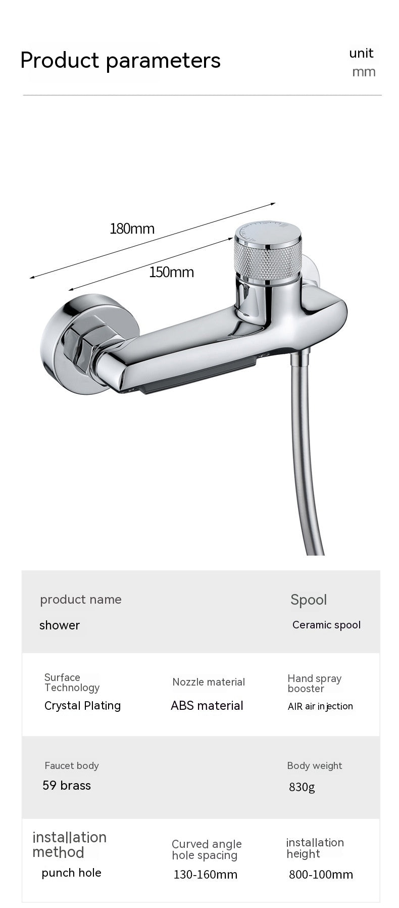 Grifo de ducha de cobre para baño, válvula mezcladora de agua caliente y fría, cabezal de ducha