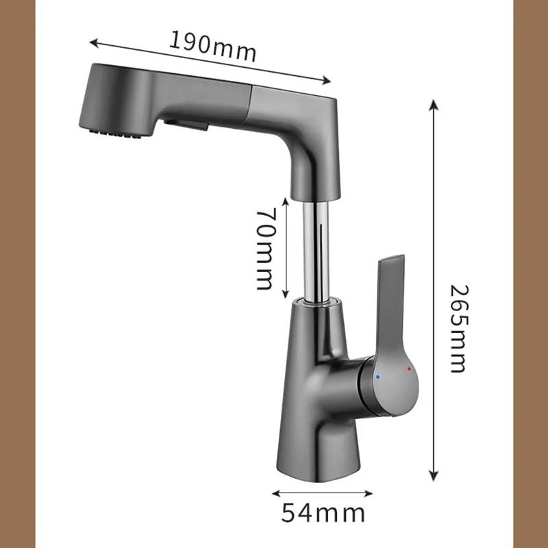 Robinet extractible réglable pour lavabo de table de salle de bain