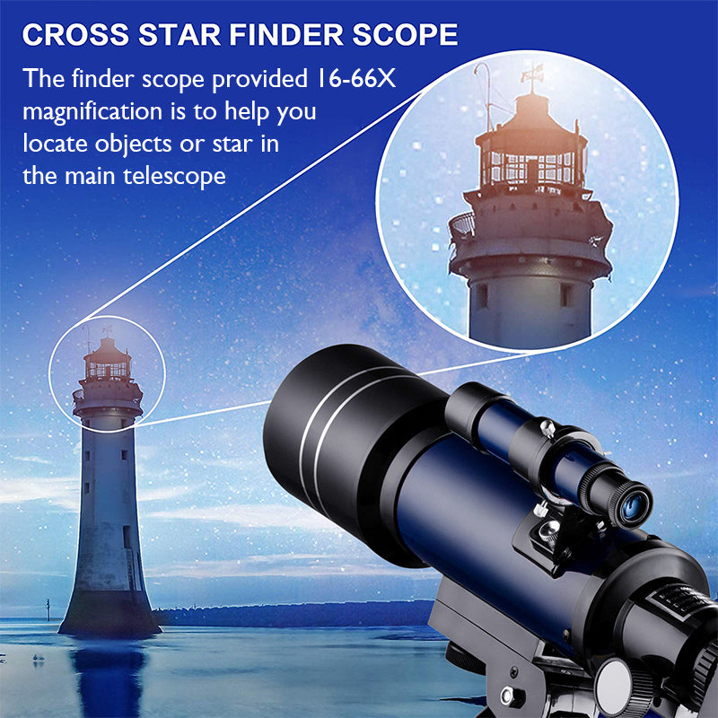 Télescope astronomique télescope réfracteur 70mm observation de la lune pour enfants adultes débutants en astronomie lentille 16X 67X avec lunette de recherche