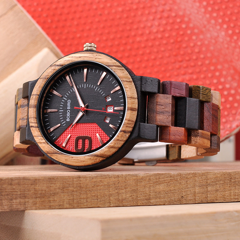 Calendrier à quartz en bois montre étanche montre pour hommes table en bois montre pour hommes 