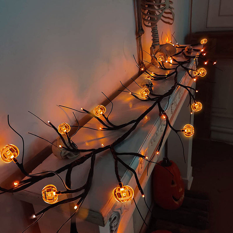 Guirlande lumineuse LED en forme de vigne de saule pour Halloween, décoration de citrouille chauve-souris de dessin animé Cool pour décoration intérieure et extérieure de maison de fête