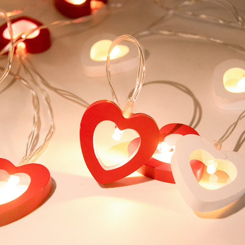 Guirnalda de luces con forma de corazón para el día de San Valentín, guirnalda de luces de madera, decoración para bodas, fiestas, bricolaje, suministros y accesorios 