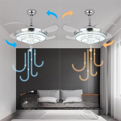 Lampe de ventilateur de plafond invisible en cristal de luxe