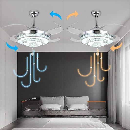 Lampe de ventilateur de plafond invisible en cristal de luxe