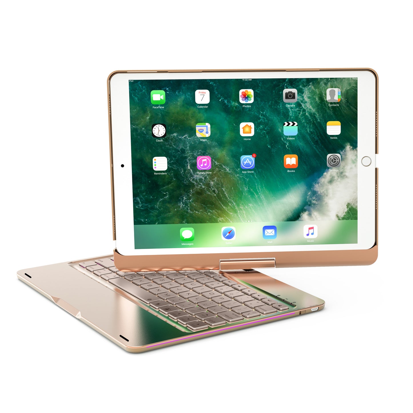 Compatible with Apple, Five ipad universal 360 degree rotating with breathing light Bluetooth keyboard