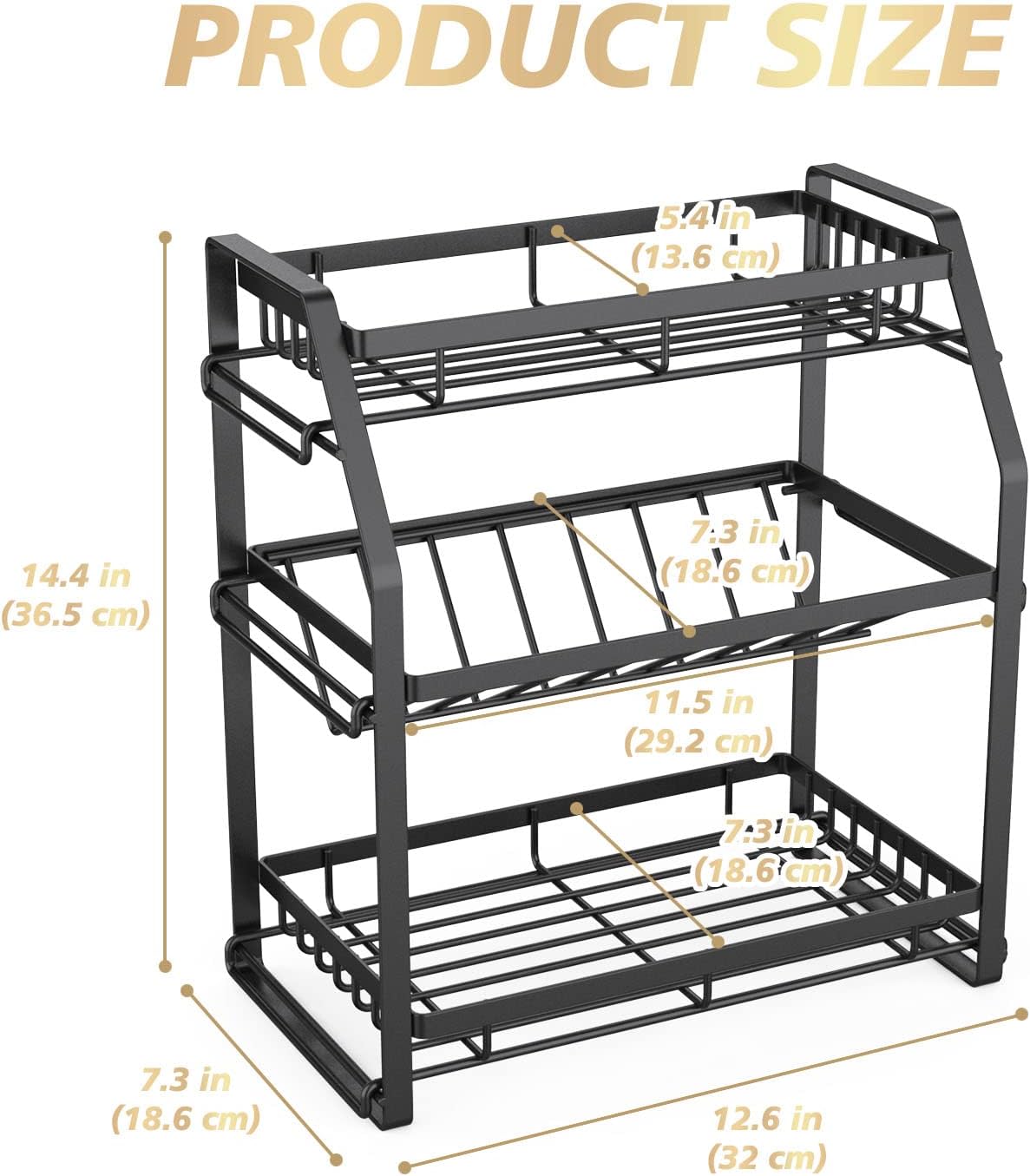 Organizador De Especias, Organizador De Condimentos De 3 Niveles, Estante De Especias De Cocina, Organizador De Encimera para Baño, Tocador, Cocina-Negro