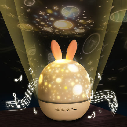 Lampe de projection lapin mignon, chargement USB, projecteur LED rotatif