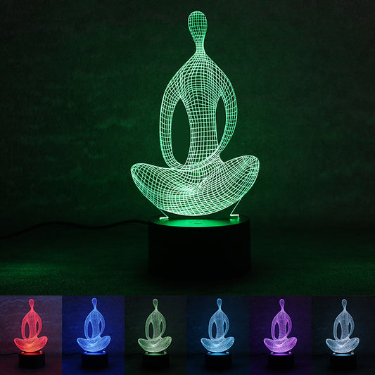 3D 7 couleurs changeantes Yoga LED méditation de veilleuse acrylique chambre Illusion lampe salon chevet décor