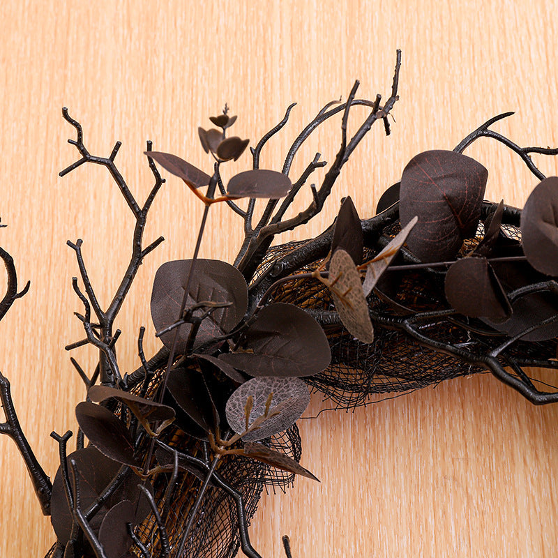 Couronne de branches mortes pour Halloween, Simulation de fleurs, décoration noire