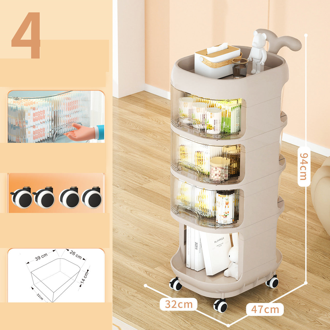 Sala de estar Gabinete para refrigerios de múltiples capas Estantería extraíble Estantes de almacenamiento de juguetes