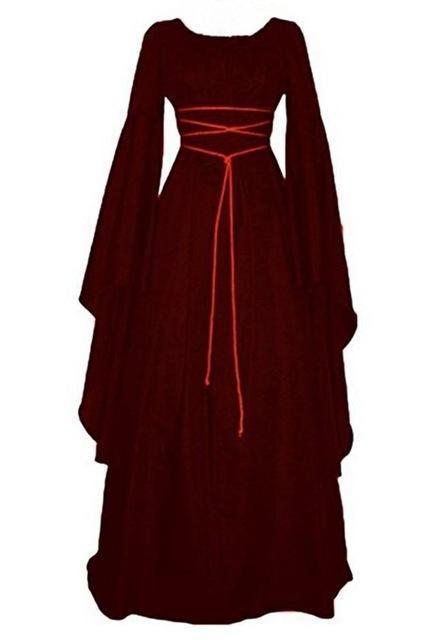 Robe d'Halloween à manches longues et col rond pour femme, tenue irrégulière avec ceinture, costume de sorcière d'Halloween