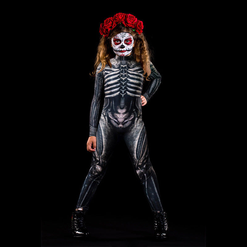 Combinaison uniforme de squelette humain d'horreur d'Halloween imprimée pour femmes